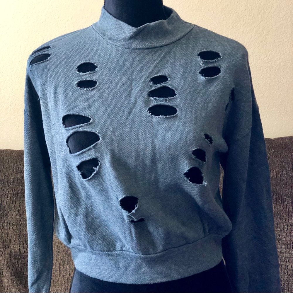 ❗️Last One❗️Charcoal Distressed Sweatshirt NWOT - Picture 7 of 8